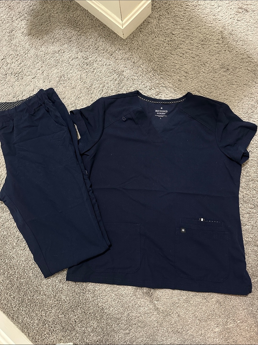 Beyond Scrubs Women’s Short Sleeve V-Neck Tee in Navy